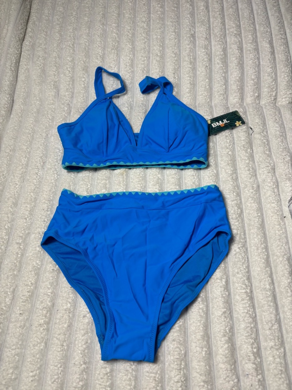 Bright Blue V-Neck High-Waist Bikini Set - Picture 6 of 10
